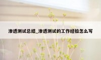 渗透测试总结_渗透测试的工作经验怎么写