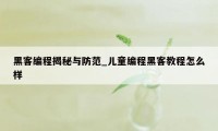 黑客编程揭秘与防范_儿童编程黑客教程怎么样