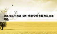 怎么可以学黑客技术_我想学黑客技术从哪里开始