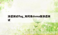 渗透测试flag_如何用dvma做渗透测试