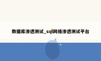 数据库渗透测试_sql网络渗透测试平台