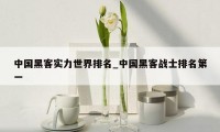 中国黑客实力世界排名_中国黑客战士排名第一