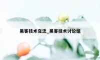 黑客技术交流_黑客技术讨论组