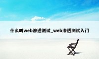 什么叫web渗透测试_web渗透测试入门