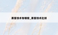 黑客技术有哪些_黑客技术比拼