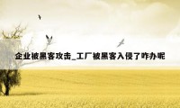 企业被黑客攻击_工厂被黑客入侵了咋办呢