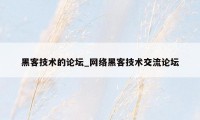 黑客技术的论坛_网络黑客技术交流论坛
