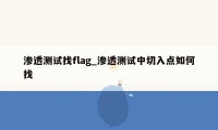 渗透测试找flag_渗透测试中切入点如何找