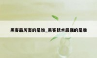 黑客最厉害的是谁_黑客技术最强的是谁