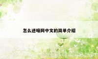 怎么进暗网中文的简单介绍