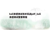 kali渗透测试技术实战pdf_kali渗透测试整套教程