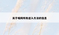 关于暗网所有进入方法的信息