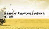 渗透测试入门实战pdf_小程序渗透测试教程百度云